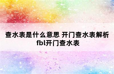 查水表是什么意思 开门查水表解析 fbl开门查水表